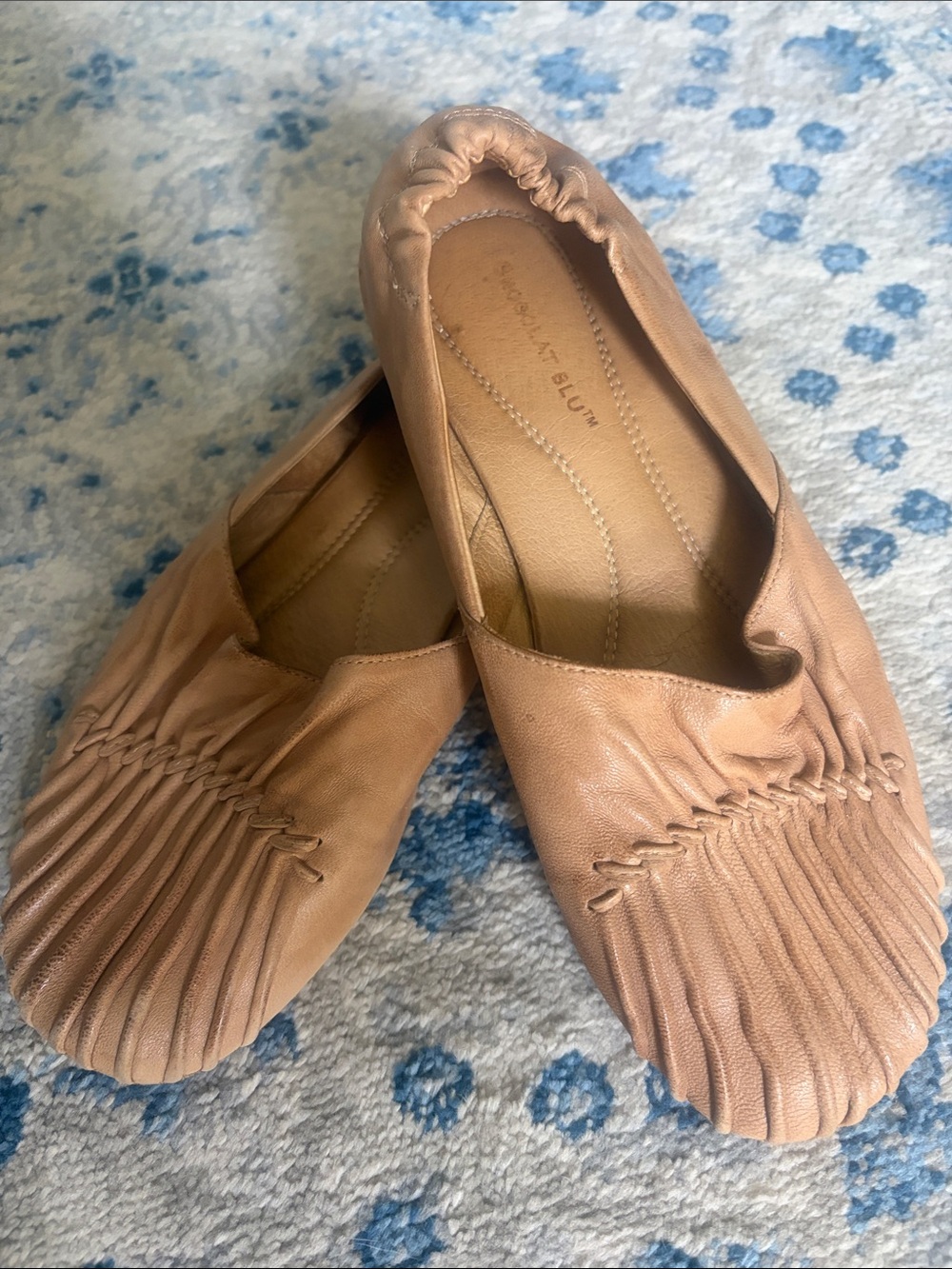Chocolat Blu Women's Pleated Slip-On Flats in Beige